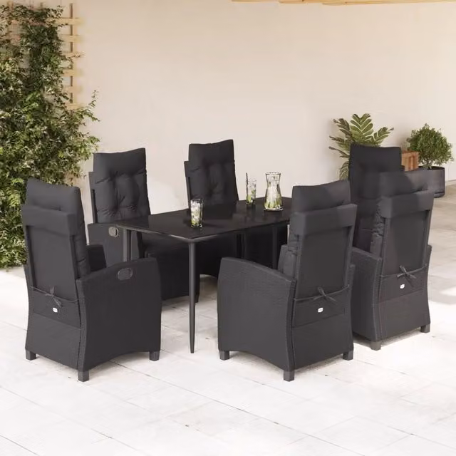 Set da Pranzo da Giardino VIDAXL in Polyrattan Nero con Piano in Vetro e 7 Sedute – 1