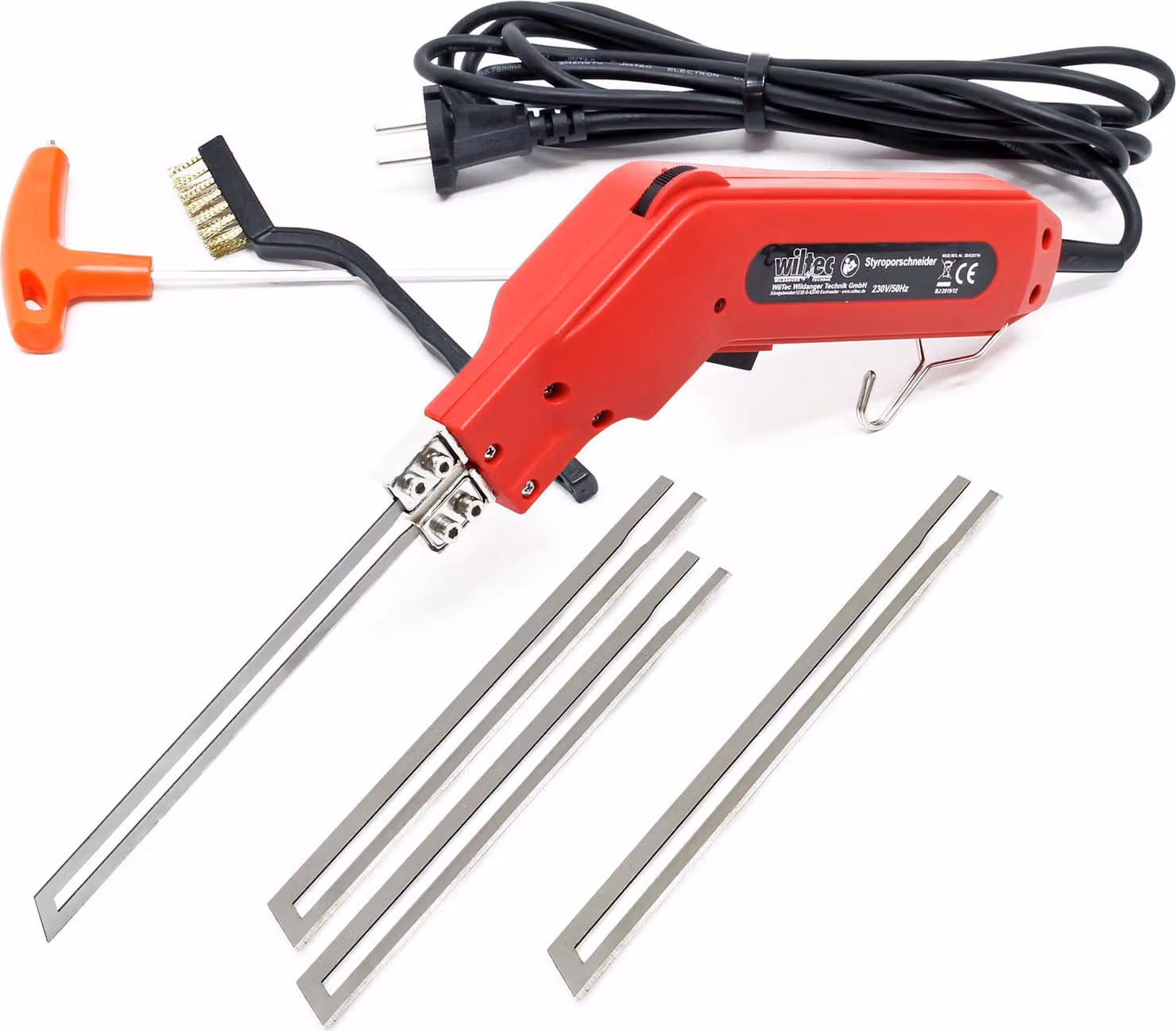 Taglierina Wiltec per polistirolo 200W, riscaldamento rapido con 4 lame 2x 200/150mm, per Styrofoam, Styrodur e polistirolo espanso rigido taglierina a filo caldo fino a 600°C