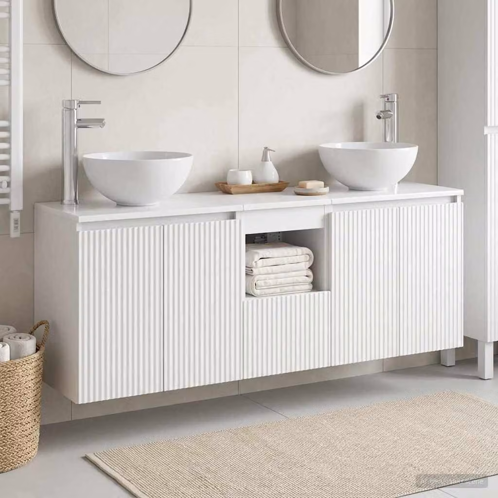 Set di mobili da bagno vidaXL composto da 3 pezzi in bianco, con base lavabo e pensili, L/P/H: 129 x 41 x 80 cm