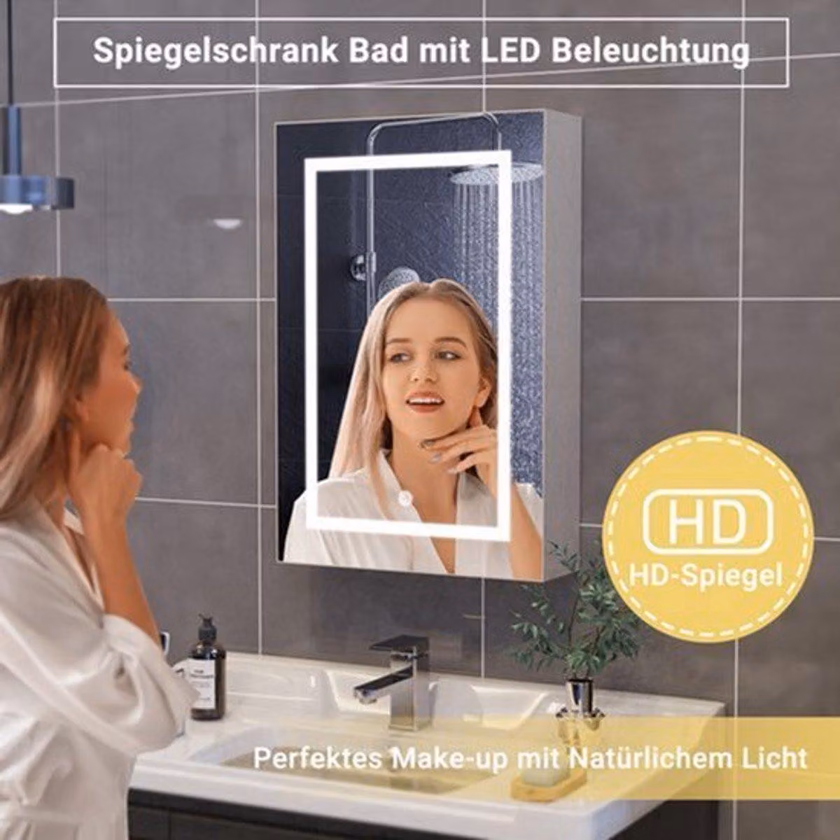 Specchio a muro con illuminazione a LED, ideale per bagno e soggiorno, dimensioni 87x61 cm