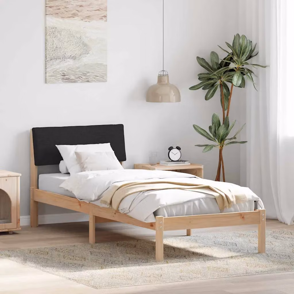 Struttura del letto moderna vidaXL in legno di pino con testiera, marrone e nero, L 80 x P 200 cm