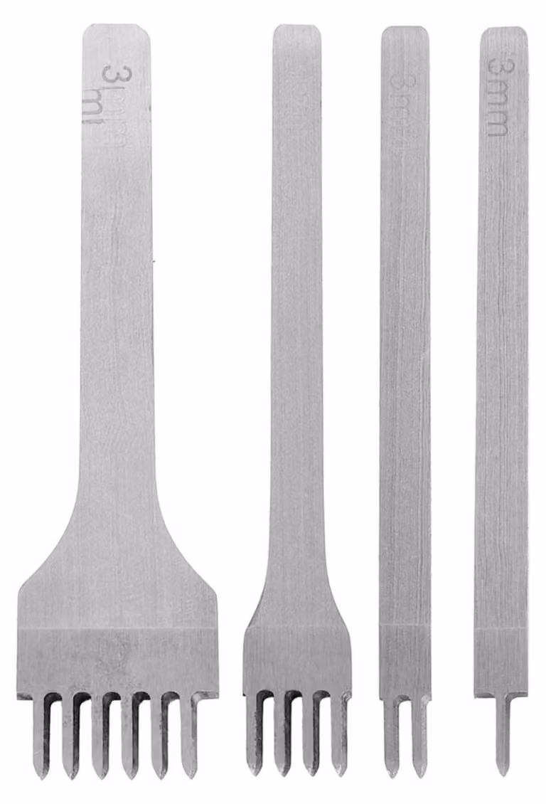 Set di 4 utensili per la lavorazione della pelle: punzoni con 1/2/4/6 punte, set di scalpelli da 3 mm
