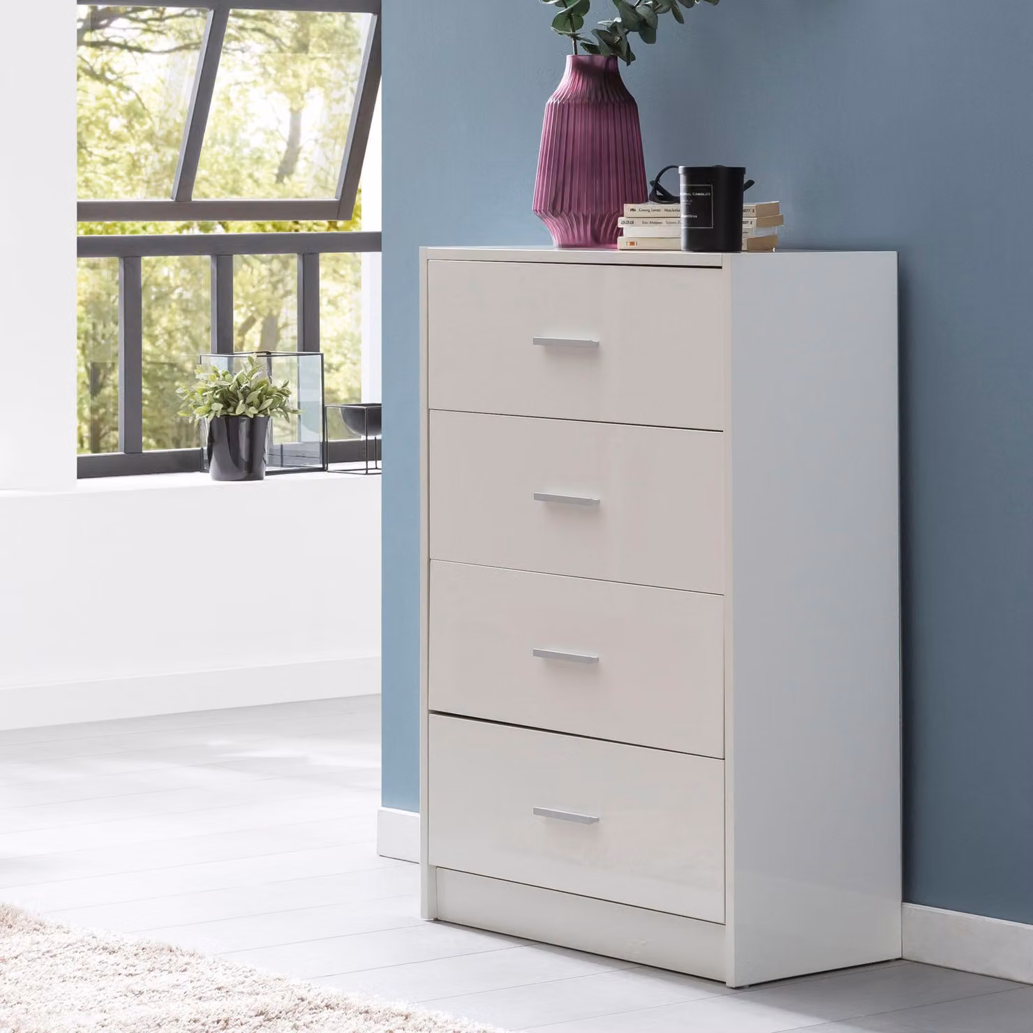FineBuy Credenza FB52330 Bianco lucido 60x90x30 cm Credenza in legno Moderna Cassettiera stretta Sala da pranzo Piccola credenza multiuso Corridoio