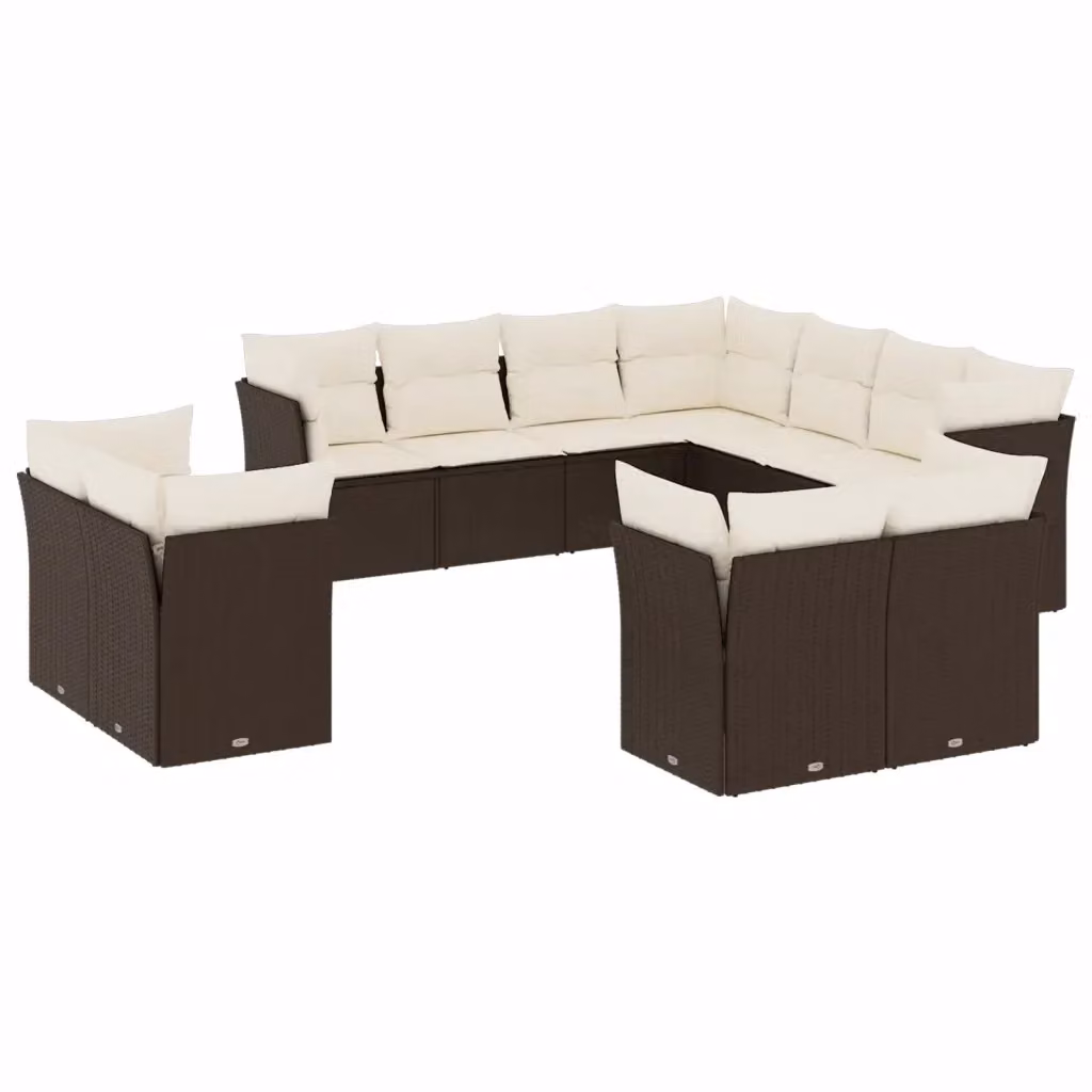 Set di divani da giardino VIDAXL a forma di U in polyrattan marrone con 11 pezzi e cuscini inclusi – 2