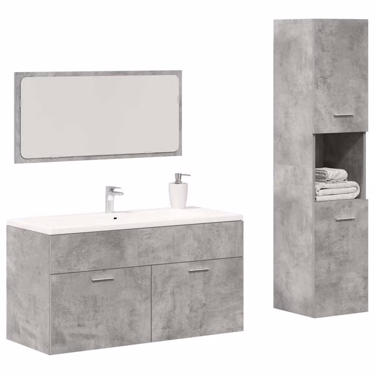 Set di mobili da bagno vidaXL 3 pezzi in legno e vetro, colore grigio, design moderno sospeso con vanità e pensile