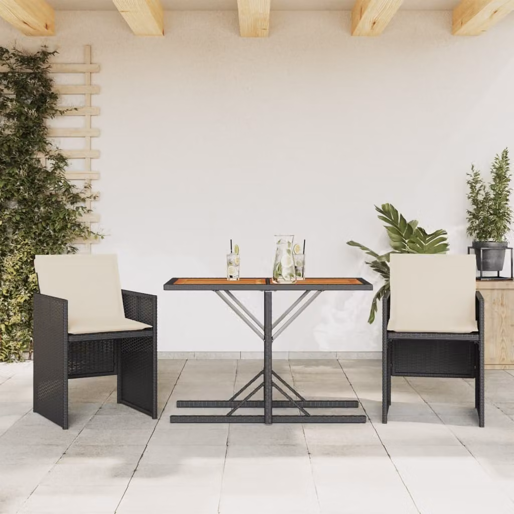 Maison Exclusive - Set da bistrot 3 pezzi con cuscini Nero Poly Rattan
