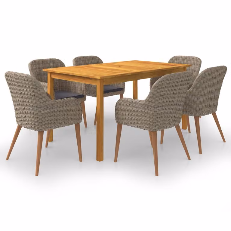 The Living Store 7 pezzi. Set da pranzo da giardino marrone