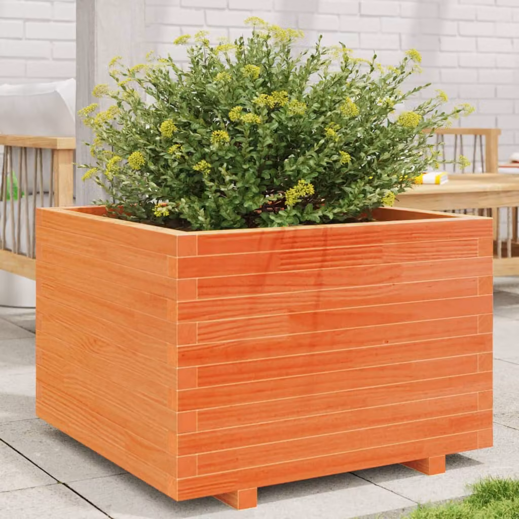 Fioriera da giardino vidaXL in legno di pino massello, colore marrone, L 70 cm x P 70 cm x H 49,5 cm