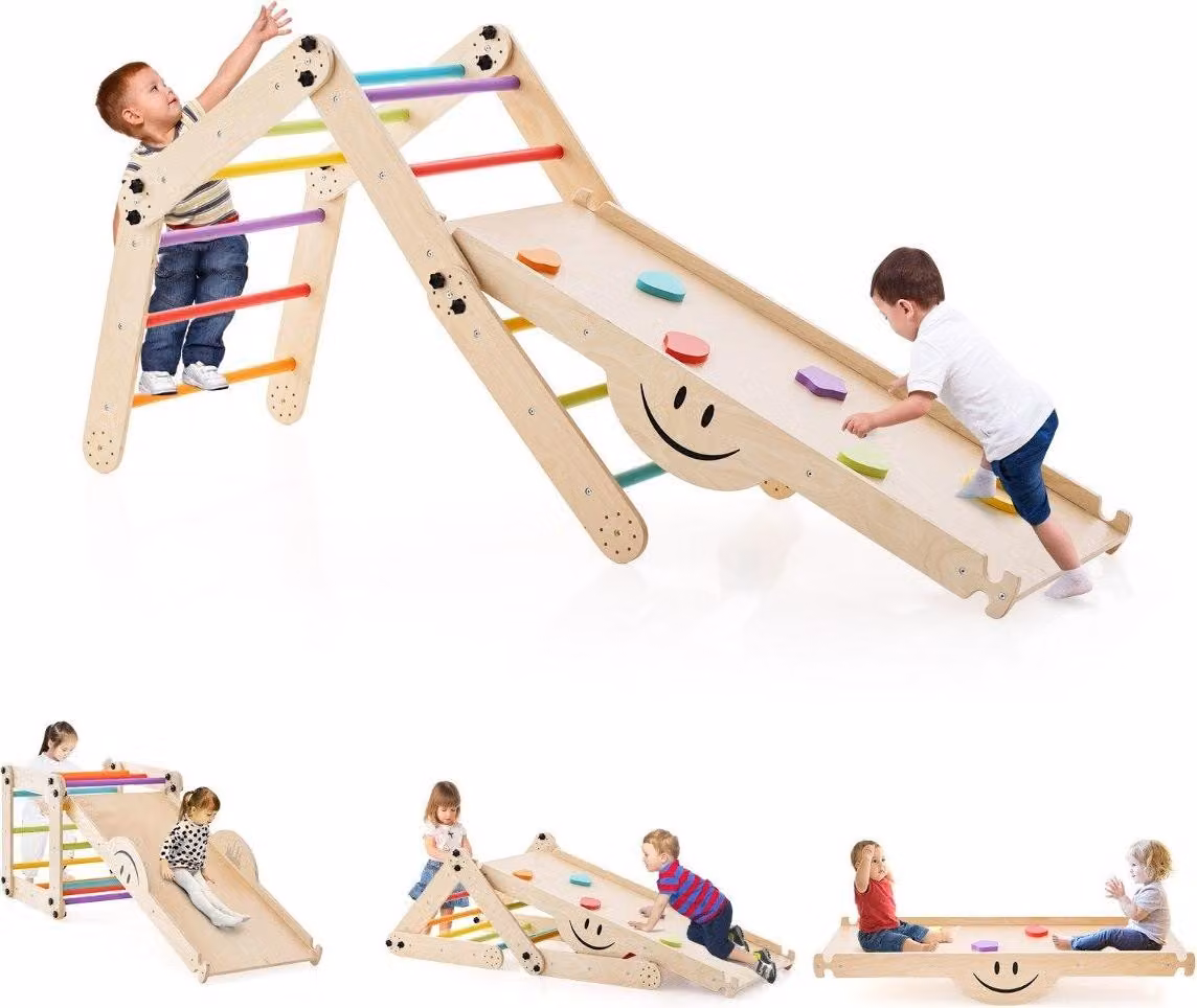 Giocattoli da arrampicata pieghevoli in legno con rampa regolabile e reversibile Set da arrampicata Montessori