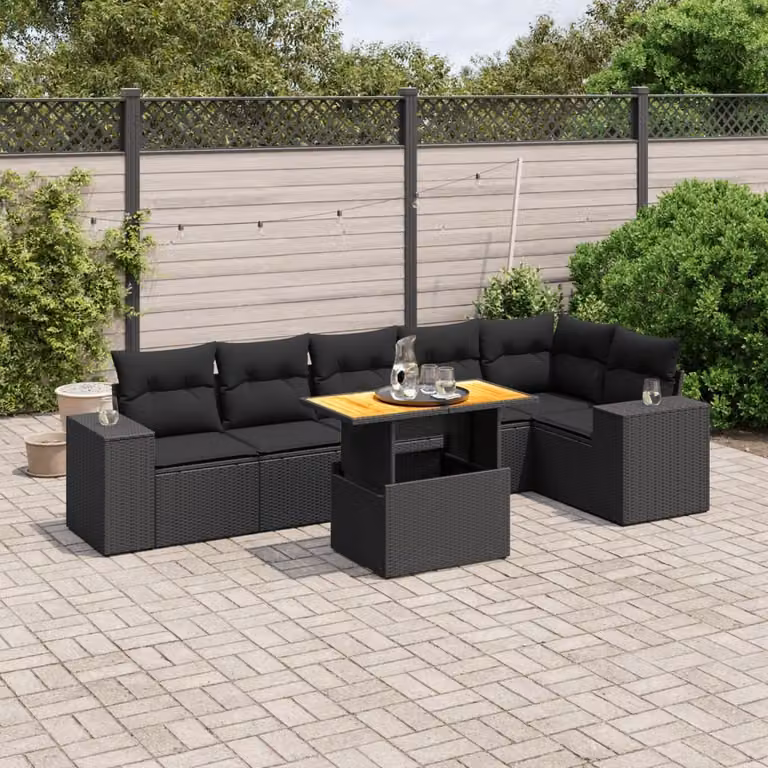 Maison Exclusive - Set Divani da Giardino con Cuscini 7pz Nero Polyrattan
