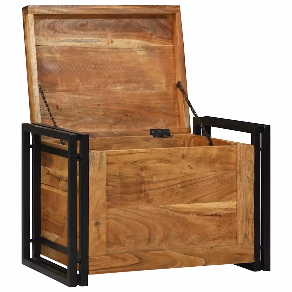 Scatola di stoccaggio moderna vidaXL in legno di acacia e metallo, marrone e nero, L: 60 cm, P: 40 cm, H: 41 cm – 2