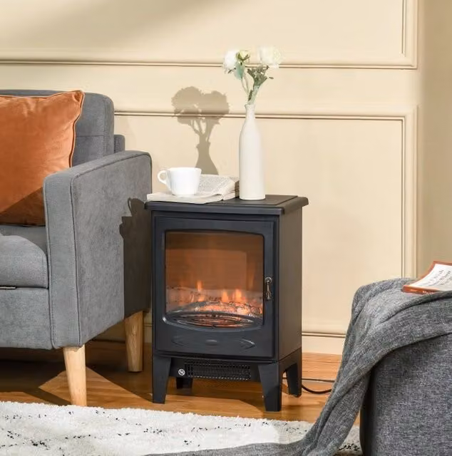 Caminetto elettrico ULEVR da terra 39x26x54,8 cm con effetto fiamma LED, 2 livelli di potenza 900/1800 W, nero