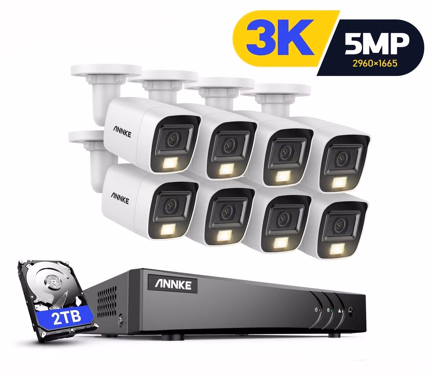 Sistema di sicurezza 5-in-1: kit di telecamere con 4 telecamere 3K a doppia luce e 2 TB di spazio di archiviazione
