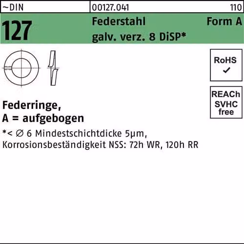 Rondelle elastiche Reyher DIN 127 FederSt. A 4 Zn DiSP 001270410040000 (1000 pezzi)