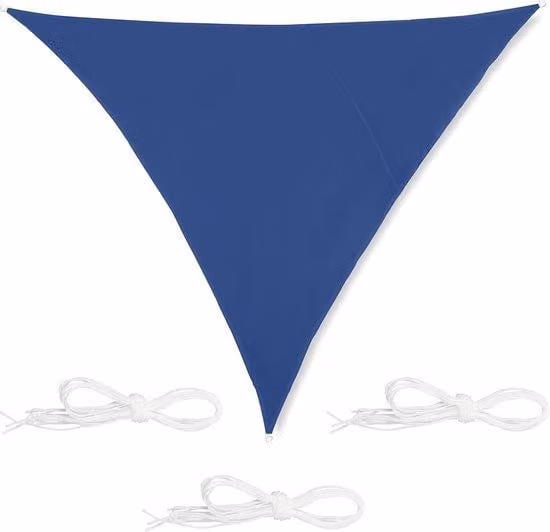 Schermo ombreggiante triangolare, trasparente, con protezione anti-UV, dotato di cinghie con zip. Ideale per terrazze e balconi. Dimensioni: 4x4x4 metri. Colore: blu