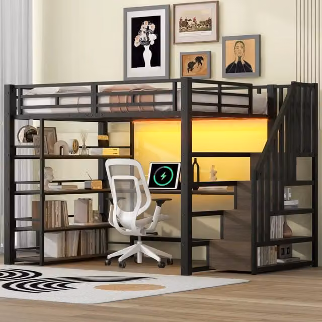letto alto in metallo e mdf nero 140 x 200 cm