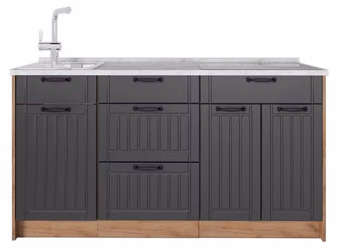 Cucine componibili piccole Vicco Fame-Line Grigio scuro 150 cm, PL Marmo, Model 65413