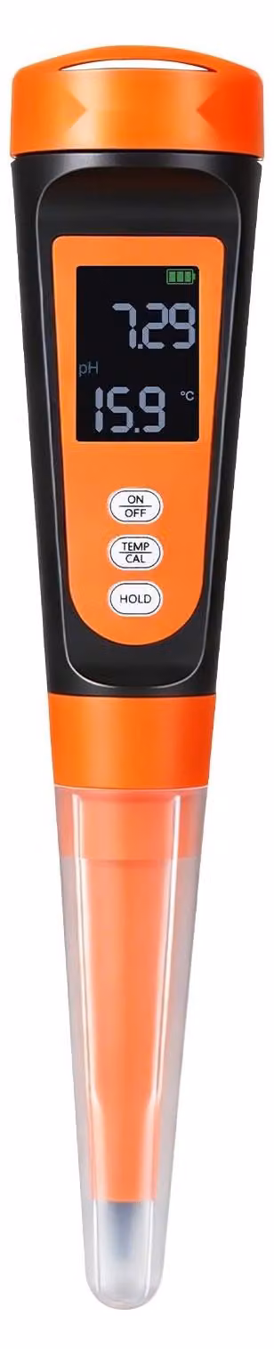 Misuratore di pH per alimenti - Misuratore di pH da 0 a 14 - Sensore impermeabile IP68 - Compensazione automatica della temperatura - Include polvere di calibrazione - Ideale per fermentazione, impasti e carne