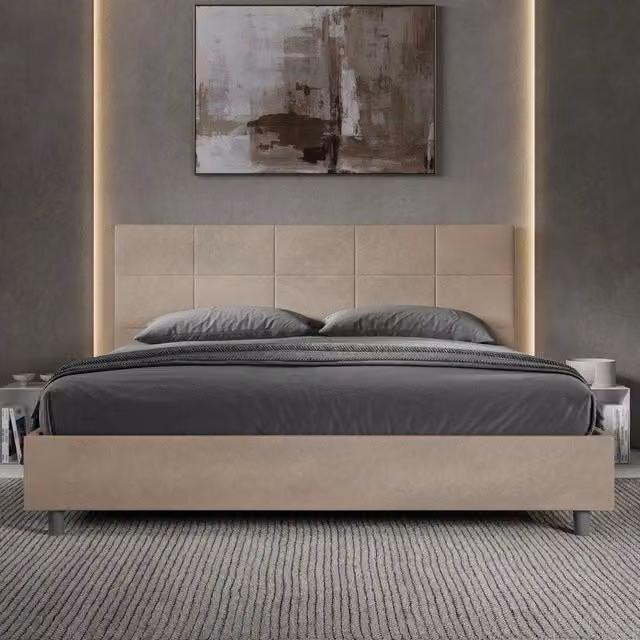 Letto matrimoniale king size con contenitore imbottito ityhome Mika in microfibra colore sabbia L 190 cm x P 210 cm – 1