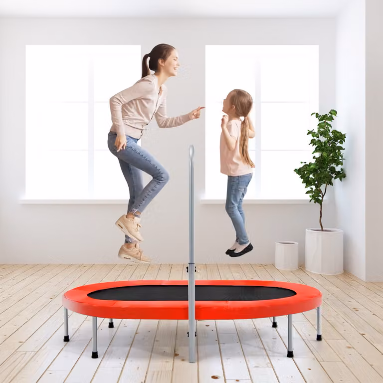 Trampolino doppio Costway ovale pieghevole con maniglia e cuscinetto per bambini e adulti, Rosso