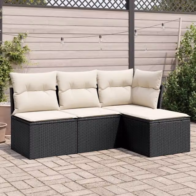 Set Divani da Giardino 4 pz con Cuscini Nero in Polyrattan 3249335