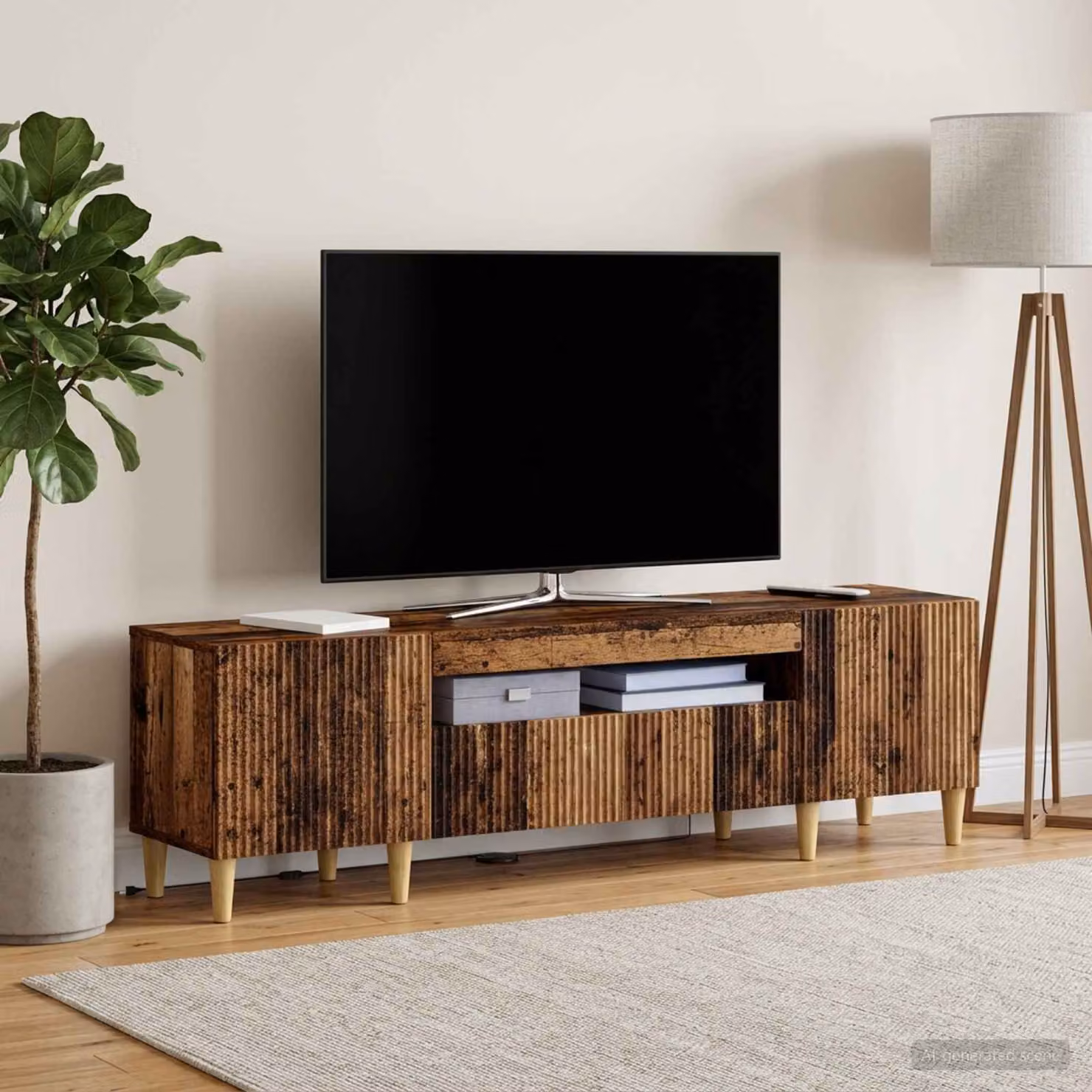 Mobile TV LED vidaXL ARNHEM in legno antico marrone L 153 x P 35 x H 43 cm