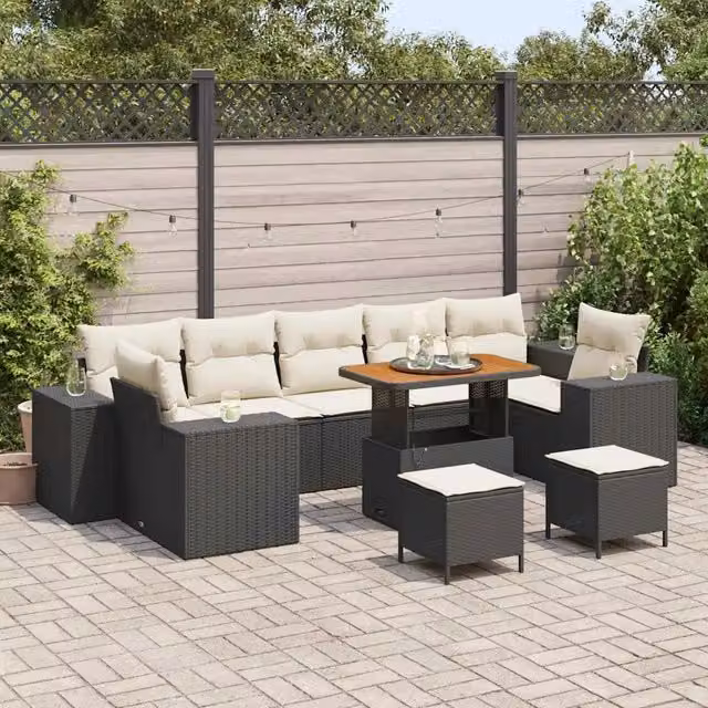 Set Divano da Giardino 10 pz Nero polyrattan 3361990