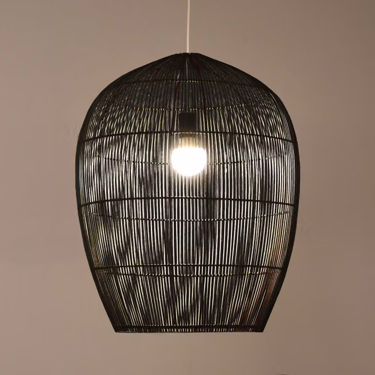 Fine Asianliving Bamboo Hanging Lamp Lampada a sospensione Nero Fatto a mano - Farrell D53.5xH67cm Lampada a sospensione Illuminazione Paralume di bambù Tessuto Lampada Illuminazione Rotan