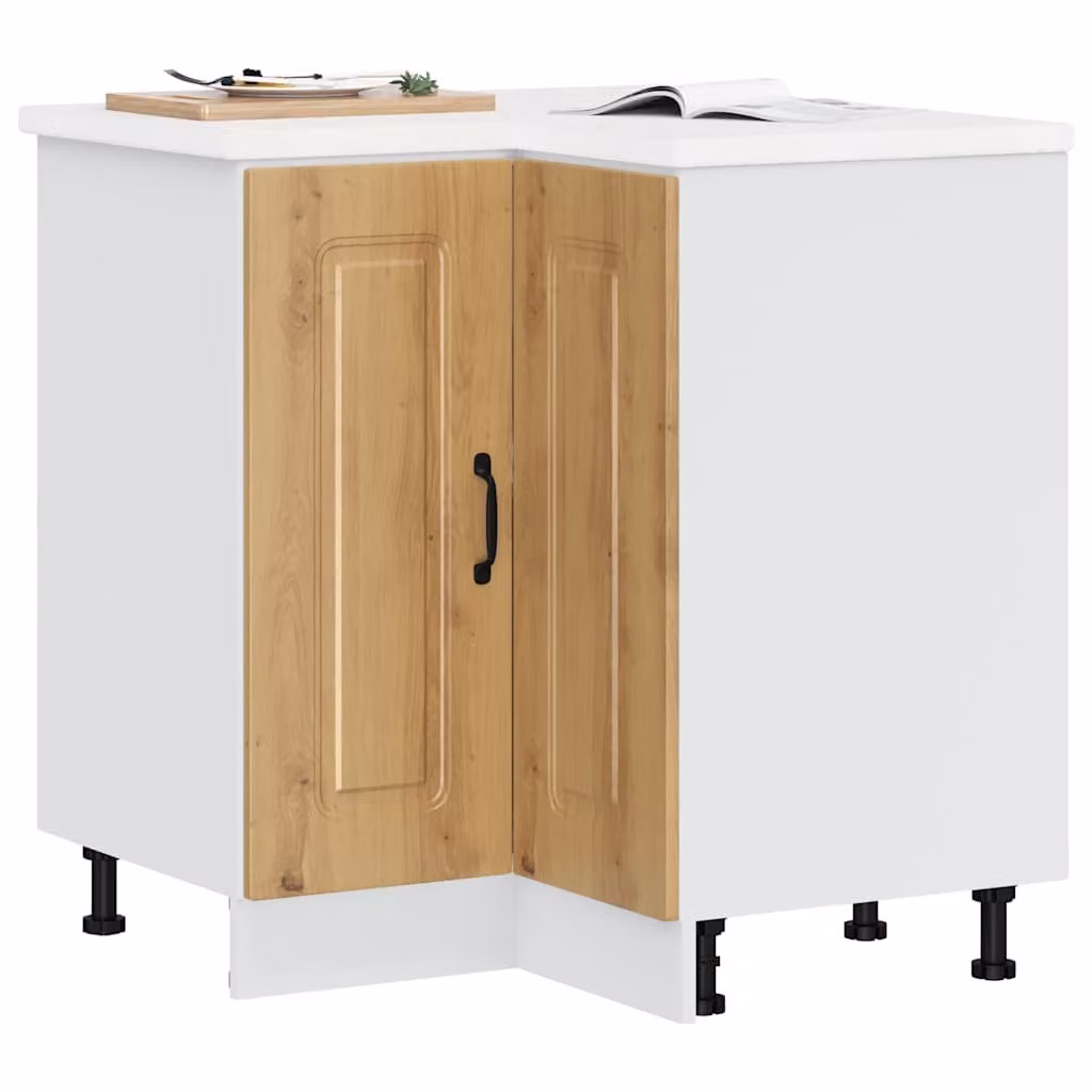 Mobile Base ad Angolo per Cucina vidaXL Moderna in MDF e Legno, Marrone e Bianco, L/P/H: 75,5 x 81,5 x 75,5 cm