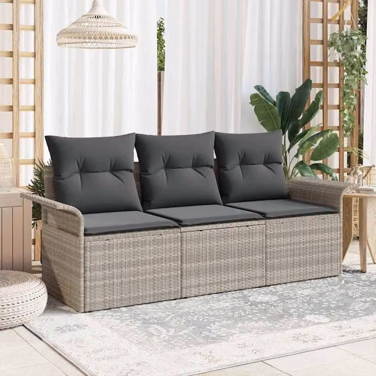 Maison Exclusive - Set Divano da Giardino 3 pcs Grigio chiaro Poly Rattan