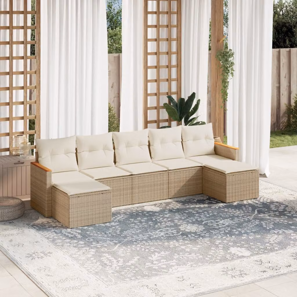 vidaXL Set Divani da Giardino 7 pz Moderno in Polyrattan con Cuscini Beige e Struttura in Acciaio Verniciato a Polvere – 1
