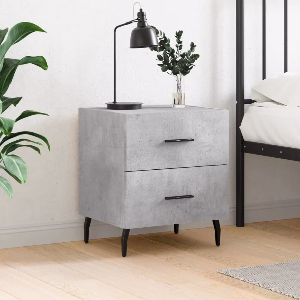 Comodino moderno vidaXL in legno e metallo, Grigio, L 40 cm x P 35 cm x H 47,5 cm