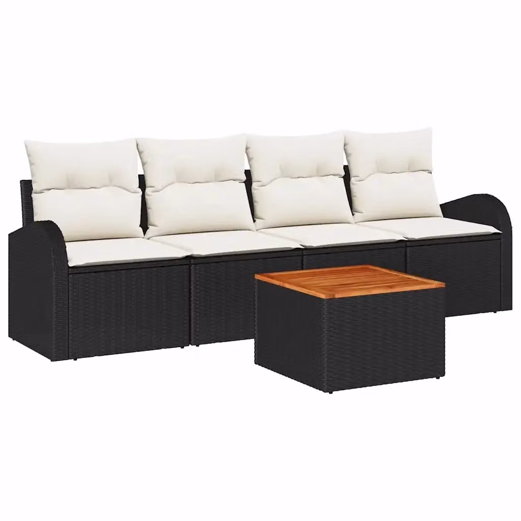 Set Divano da Giardino vidaXL 5 Pezzi Nero con Cuscini e Tavolino in Metallo e Polyrattan – 2