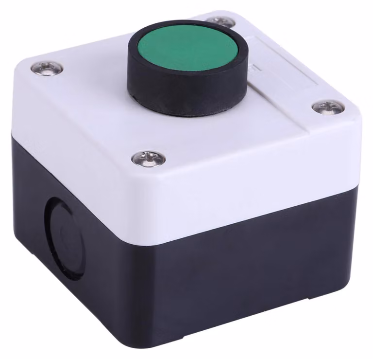 Pulsante a pressione, custodia impermeabile - Grado di protezione IP54 - 5 Ampere, 400 Volt - Materiale: plastica ABS