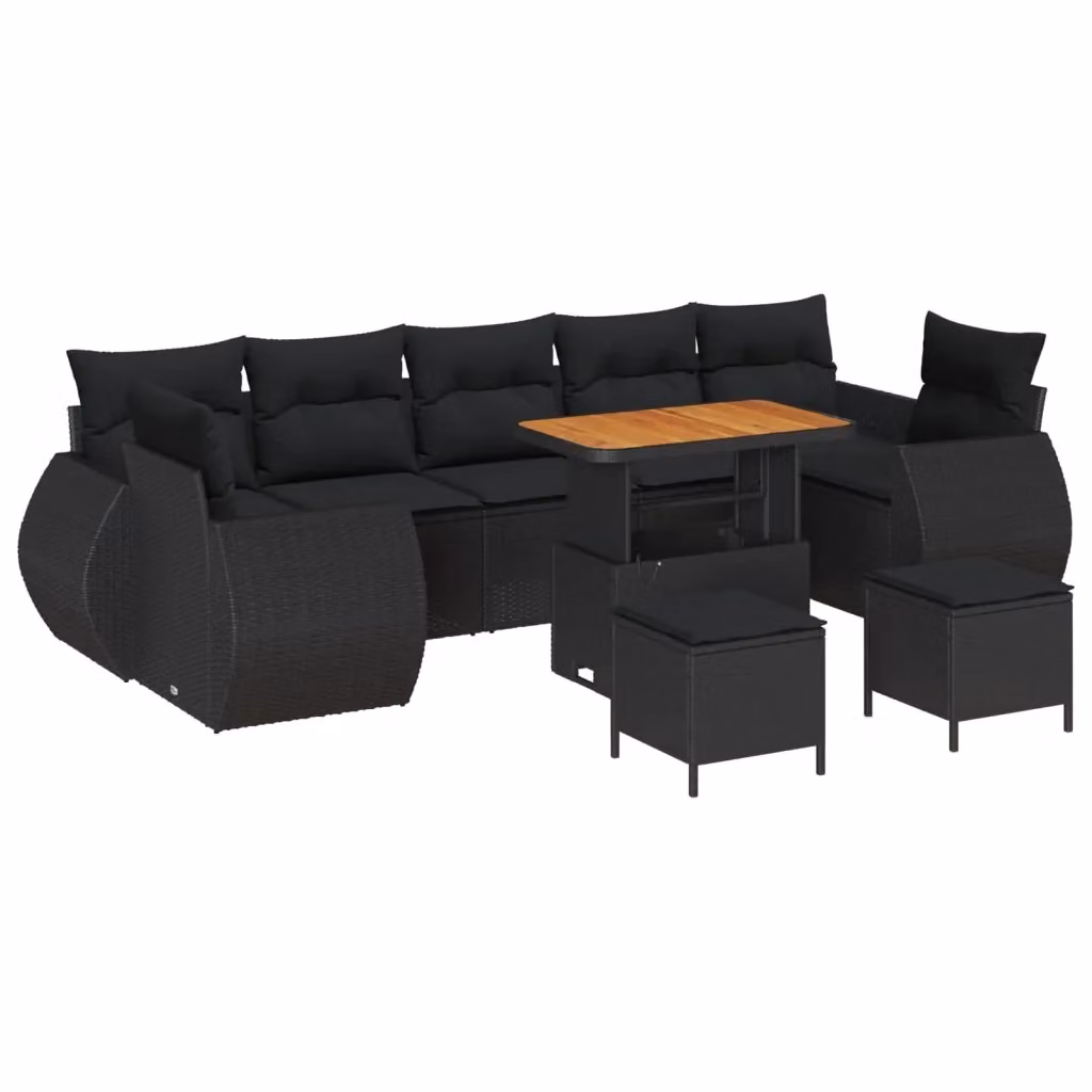 Set Divano da Giardino vidaXL a Forma di L con 10 Pezzi, Nero, con Cuscini e Tavolino da Esterno – 2