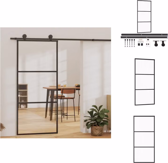 vidaXL Porta scorrevole con raccordo ESG in vetro e alluminio 90x205 cm - Porte