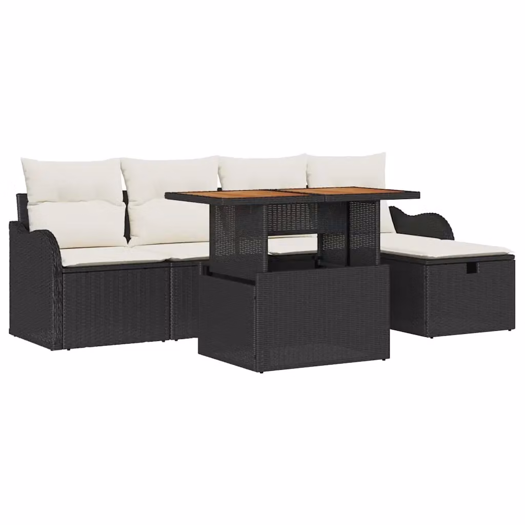 Set Divano da Giardino a L vidaXL in Polyrattan Nero con Cuscini e Tavolino da 6 Pezzi – 2