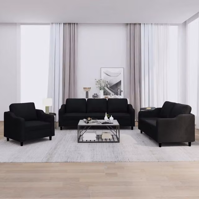 Set di divani moderno vidaXL in tessuto nero con cuscini per soggiorno composto da un divano a 3 posti e un divano a 2 posti – 1