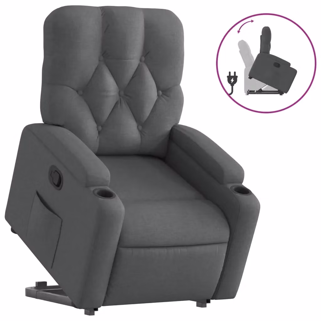Poltrona Alzapersona Reclinabile vidaXL in Tessuto Grigio con Assistenza Elettrica per Senior – 2