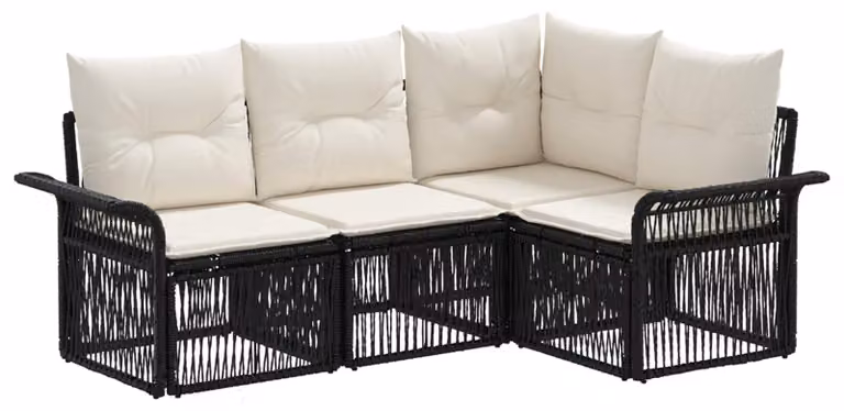 Set di divani da giardino, 4 pezzi, colore nero, in rattan sintetico