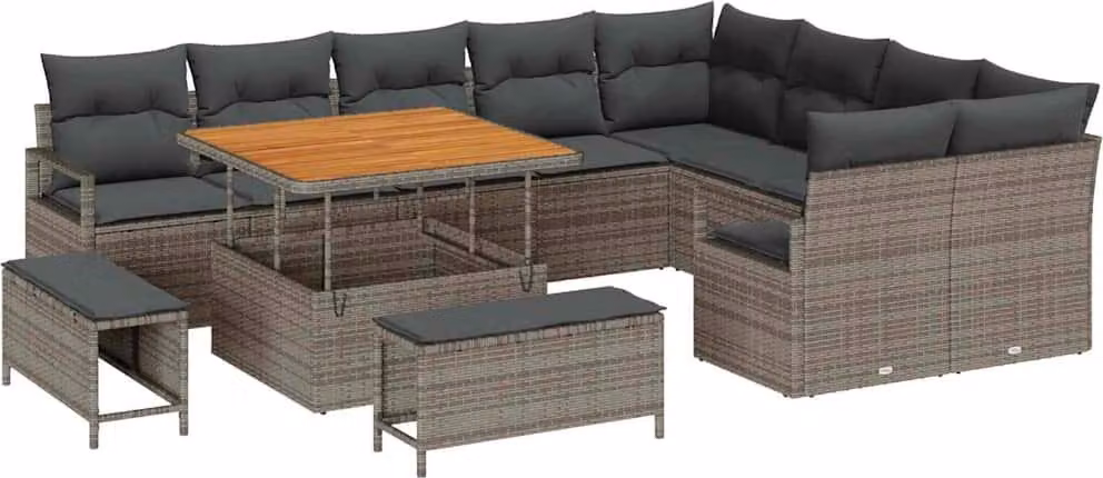 Set Divano da Giardino con cuscino 12 pcs Grigio polyrattan