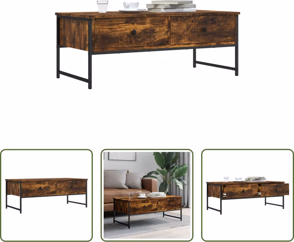 The Living Store tavolino in rovere fumé 101x49x39,5 cm materiale a base di legno