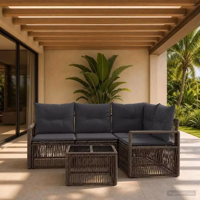 Set Divano da Giardino a L con Tavolino da Caffè vidaXL, 5 Pezzi, Grigio – 1