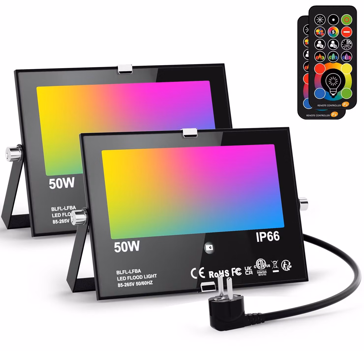 Fari a LED RGB da 50W, confezione da 2, grado di protezione IP66, con telecomando, 120 colori