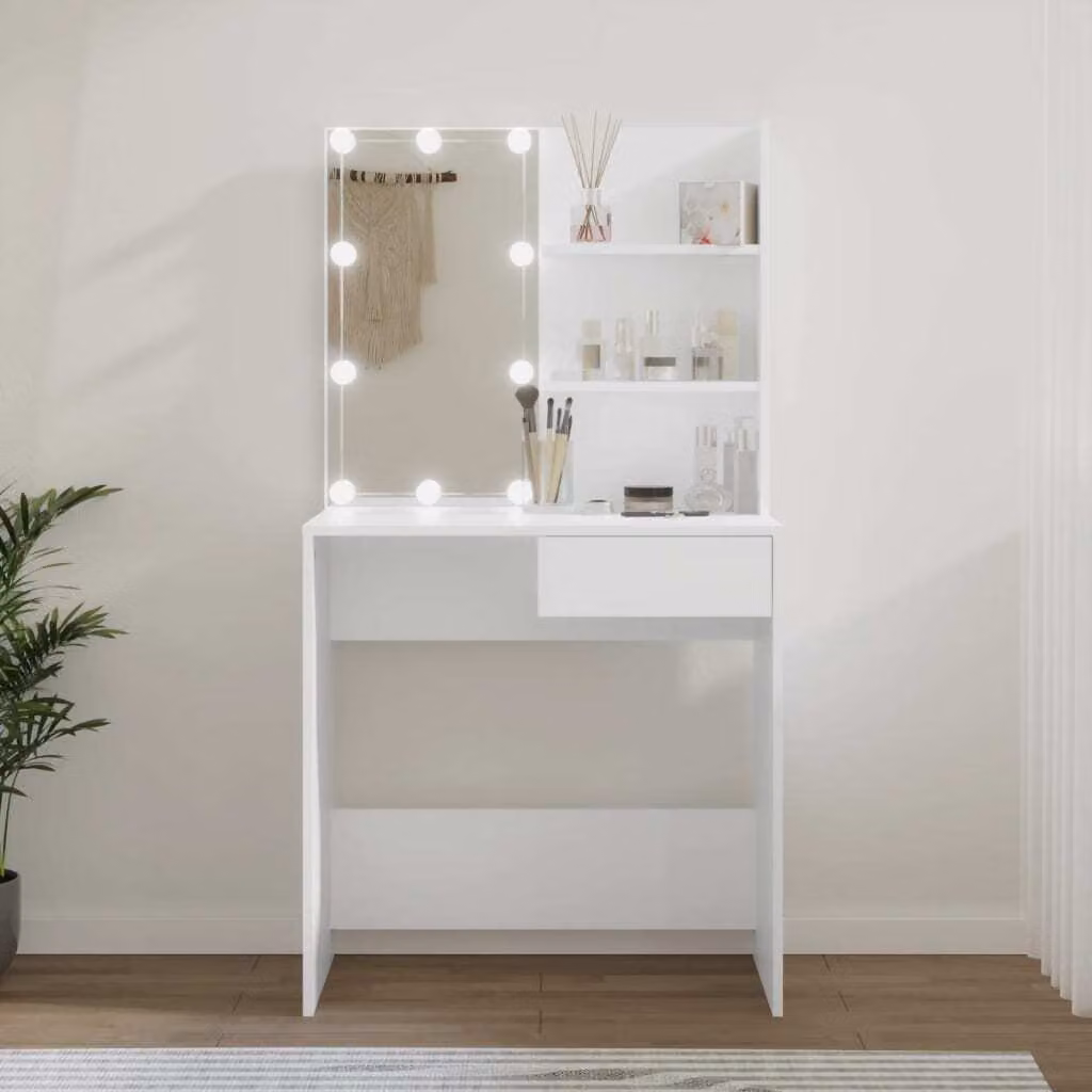The Living Store Comodino con LED Bianco 74,5x40x141 cm