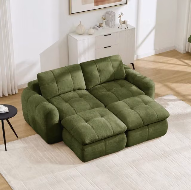 Divano modulare in chenille; 194x160x68 cm; verde