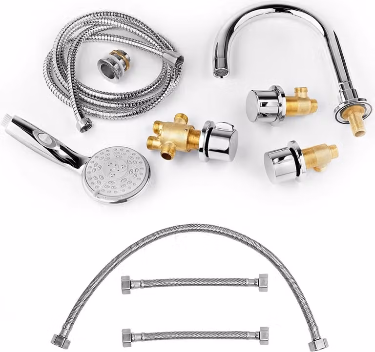 Melko miscelatore bordo vasca 5 fori set doccetta bagno cascata cromo lavabo
