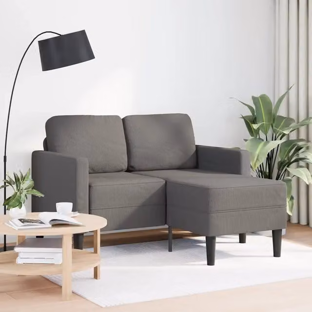 Divano 2 Posti con Chaise longue a L-Sofa 2 Posti con Chaise Grigio Chiaro 125 cm Lino