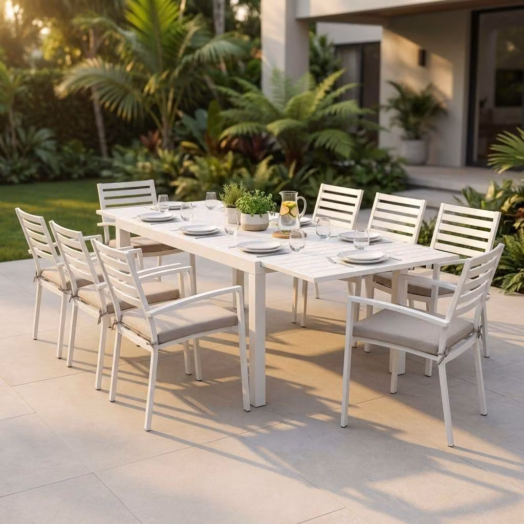 Milani Home - Set Tavolo Giardino Allungabile Rettangolare 200/300x100 Con 8 Poltrone In Alluminio Tortora Per Esterno - Tortora