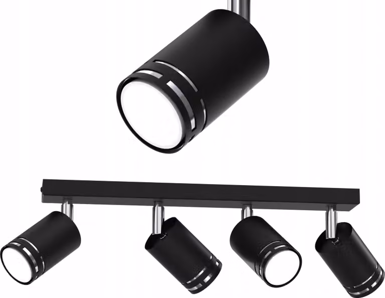 Lampada da soffitto nera cromata con faretto LED GU10 orientabile e riflettore, lampada da lucidatura